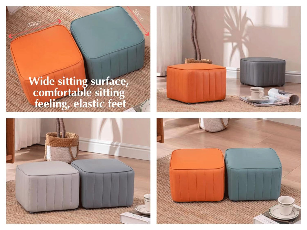 Blue Leather Ottoman Y407