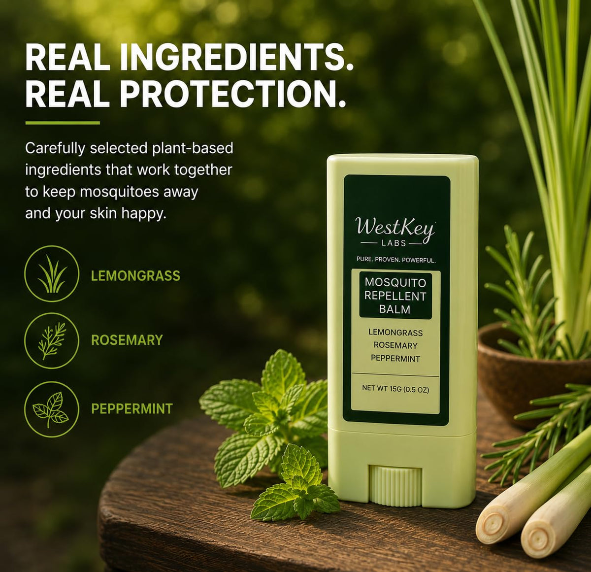 Mosquito Repellent Balm Stick 3-Pack 0.5oz DEET-Free Plant-Based G92497