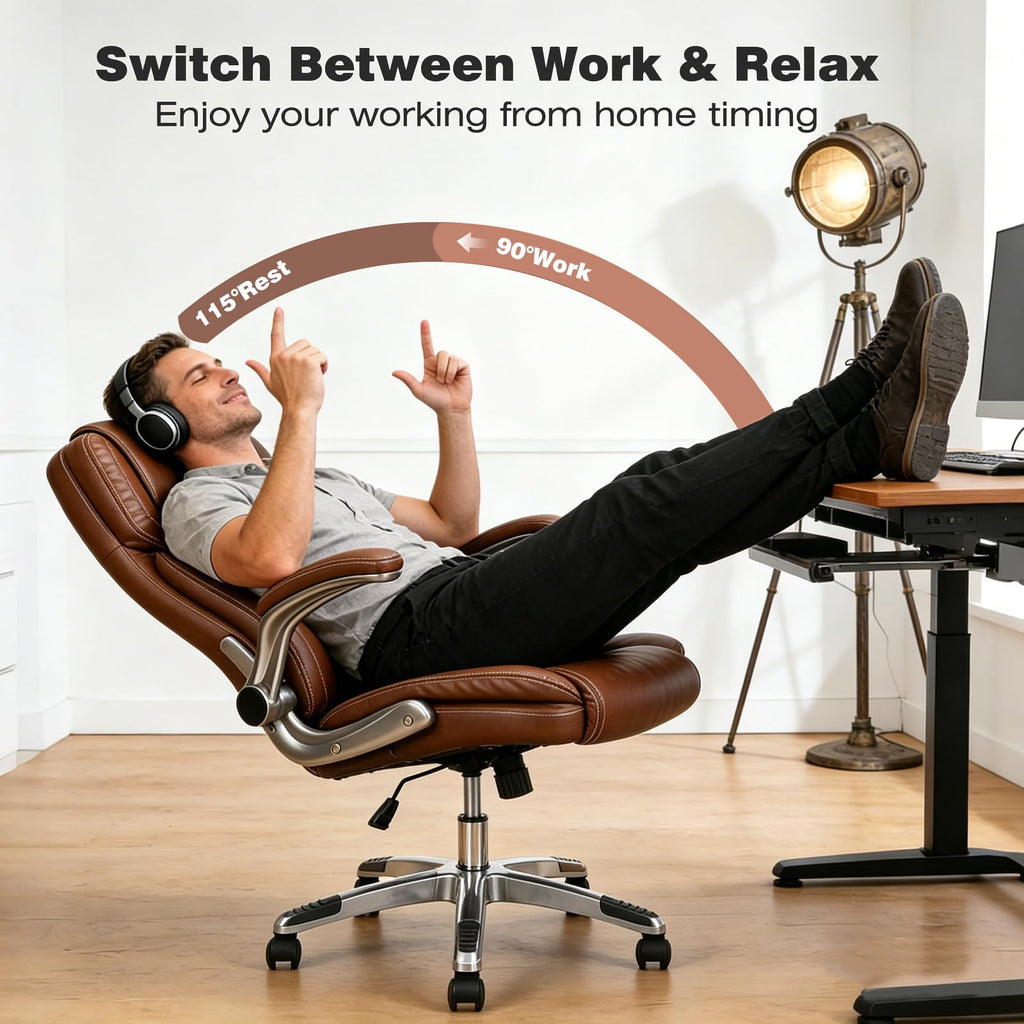 Brown Leather Executive Office Chair with Flip up Arms K761