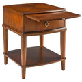 Large Cherry Wood 2-Tier Side Table with Drawer and Shelf E336