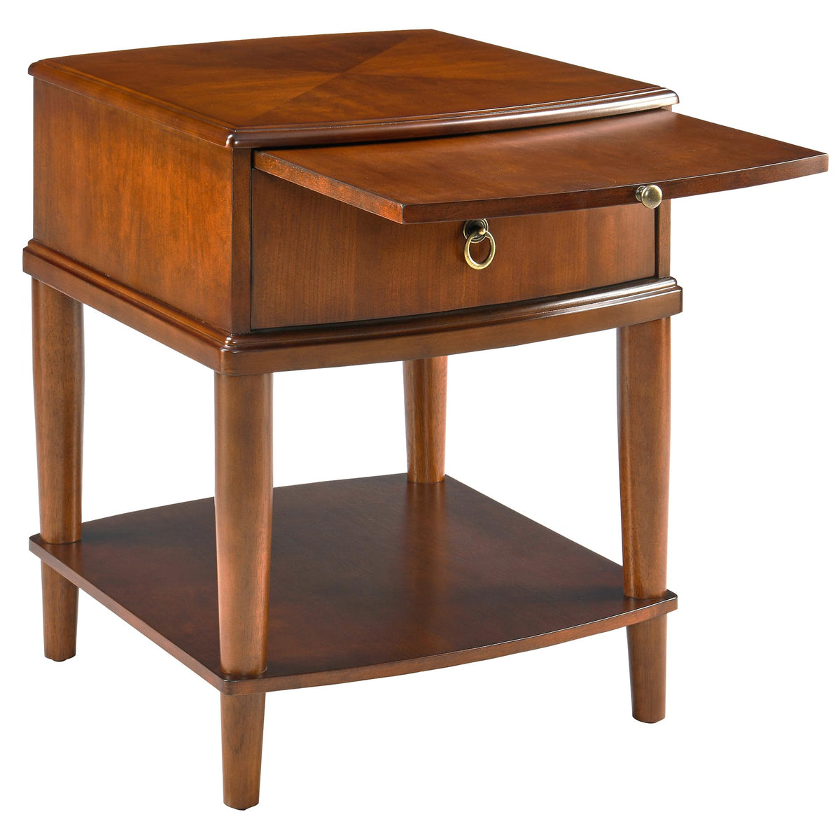 Large Cherry Wood 2-Tier Side Table with Drawer and Shelf E336