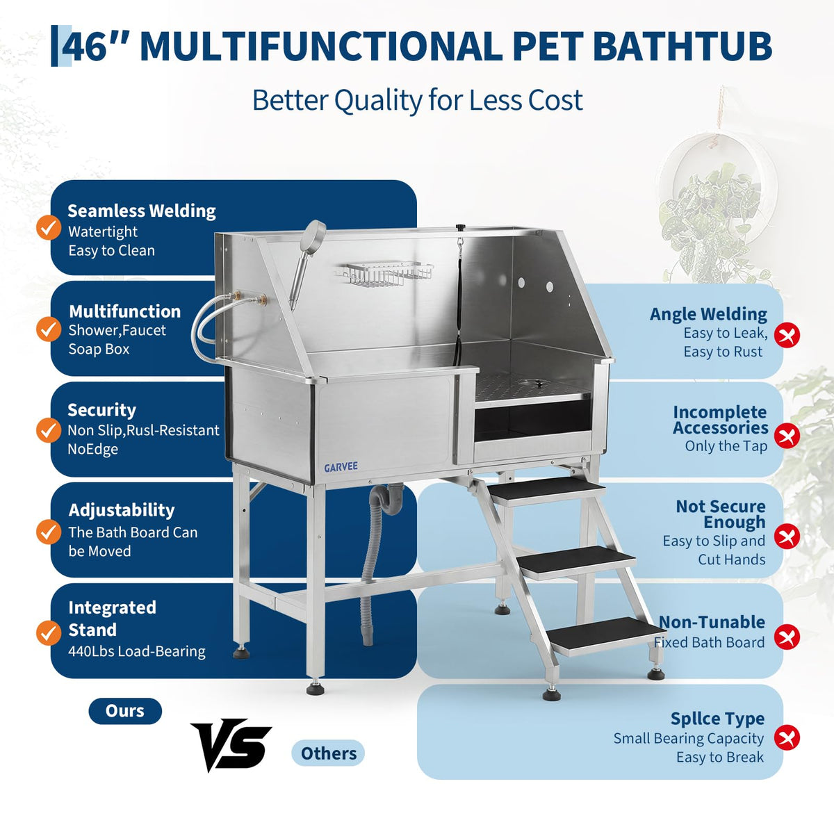 46 Inch Stainless Steel Dog Grooming Tub Z959