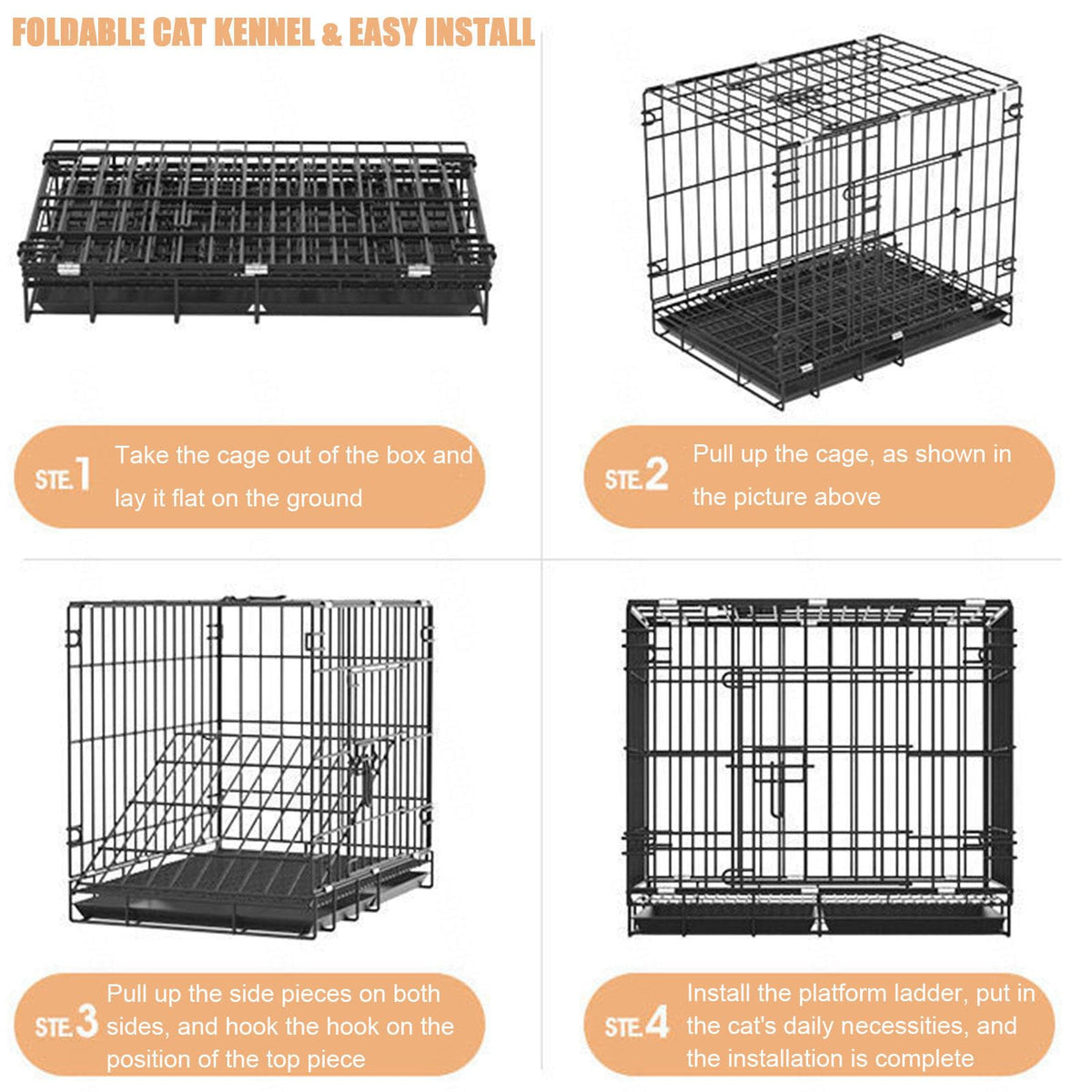 Collapsible Metal Wire Cat Cage with Wheels R71177