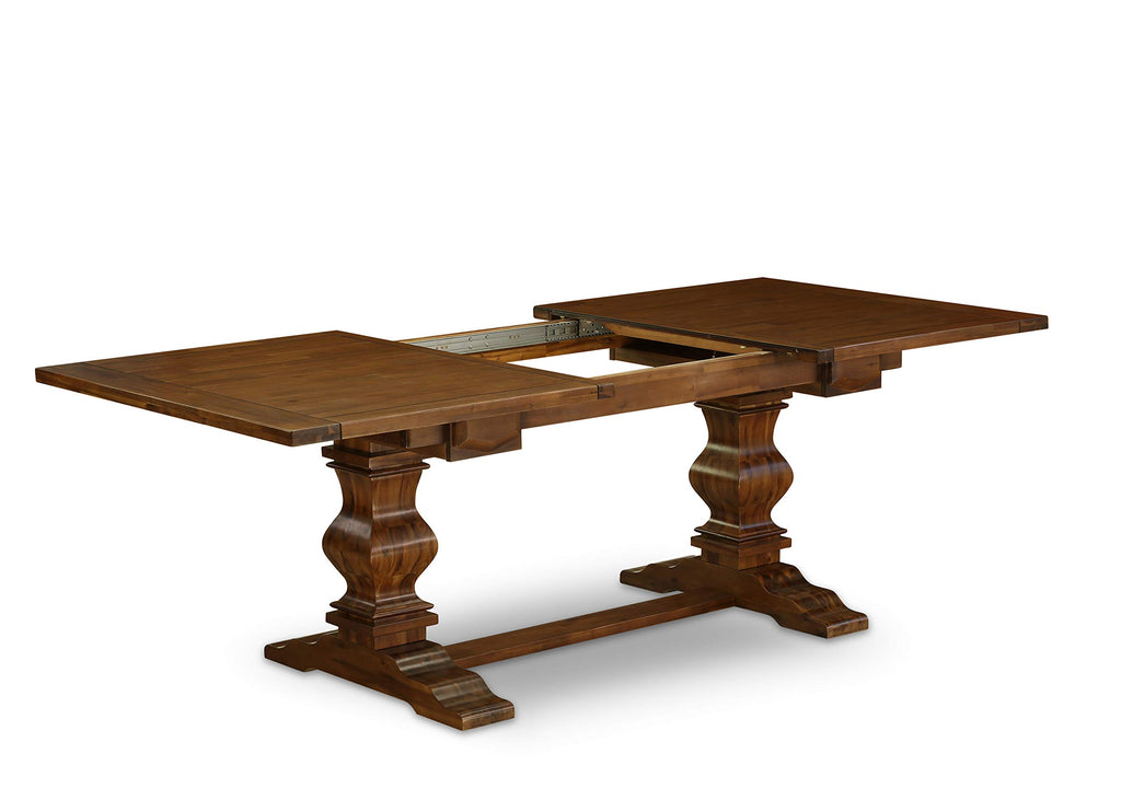 9 Piece Walnut Dining Table Set with Butterfly Leaf and 8 Dark Khaki Linen Fabric Chairs M707