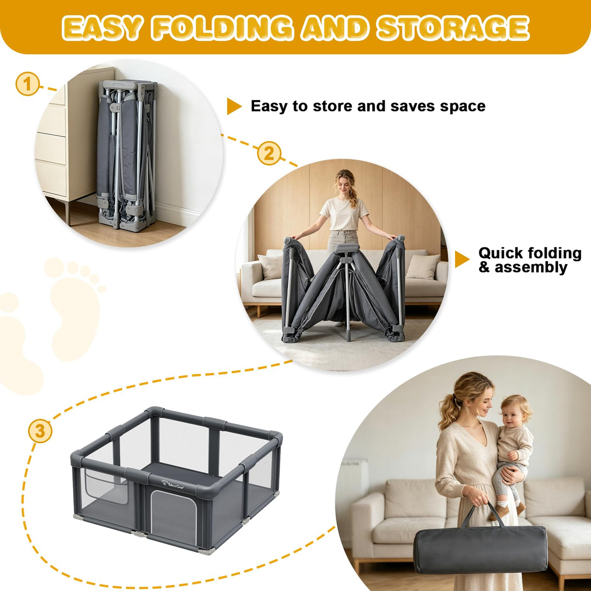 Foldable Baby Playpen with Mat F146