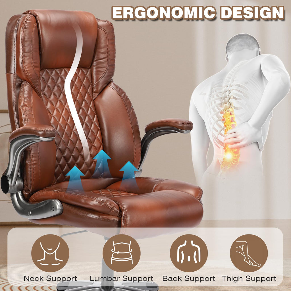 Brown Leather Executive Office Chair with Flip up Arms K761