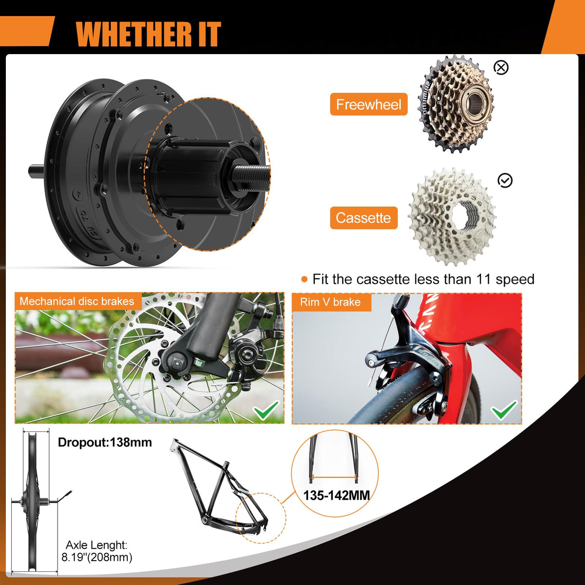 48V 750W Electric Bicycle Conversion Kit Rear Hub Motor Wheel W5127