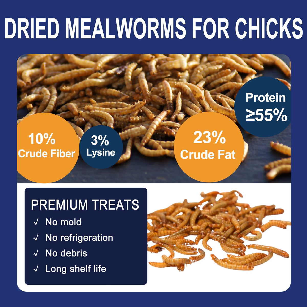 20LBS Non-GMO Dried Mealworms High Protein Chicken Feed C6216