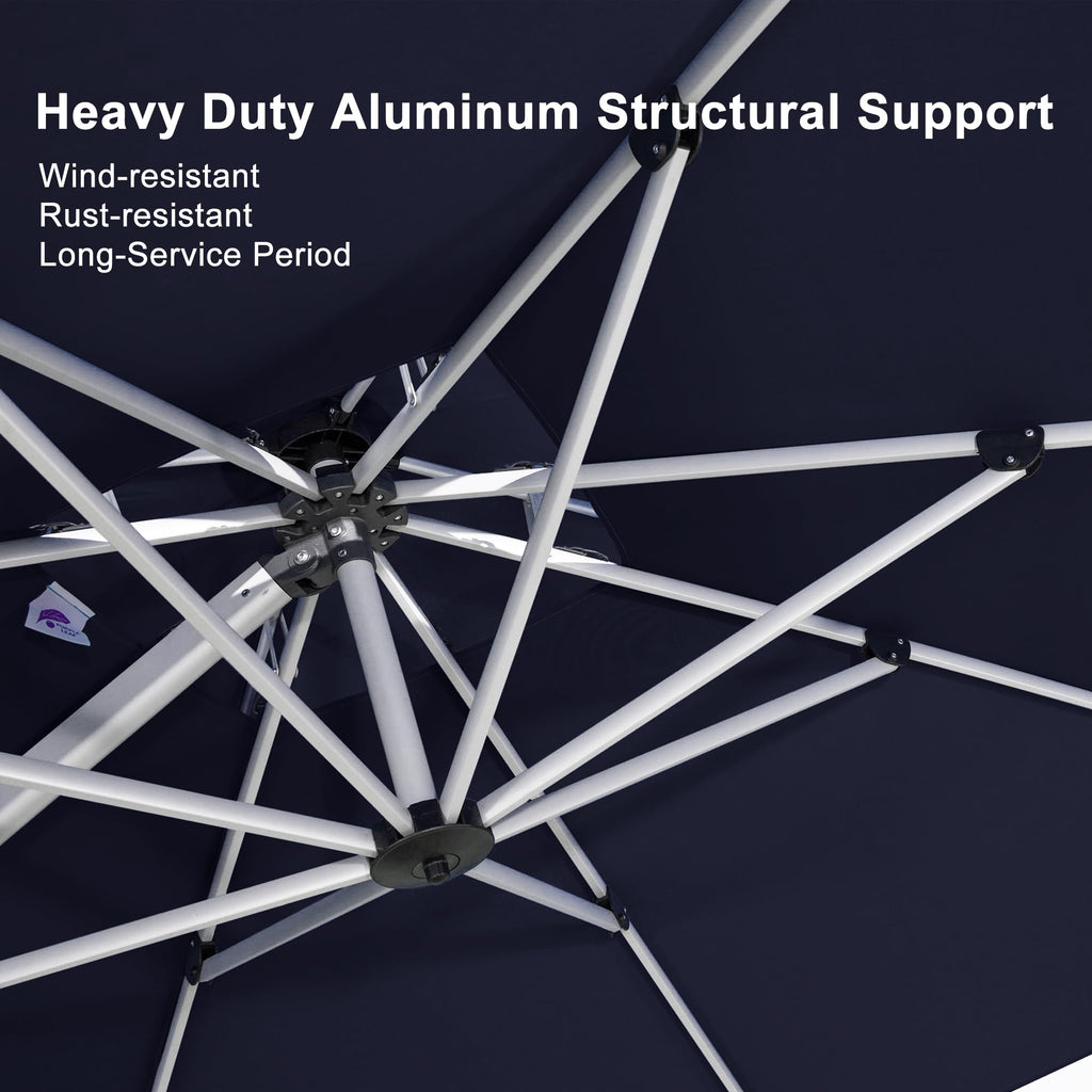 10'x 10' Square Double Top Navy Blue Cantilever Patio Umbrella I8253