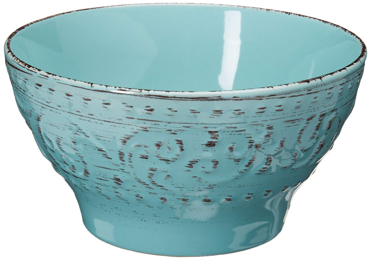 Turquoise 16 Piece Embossed Stoneware Dish Set K4039