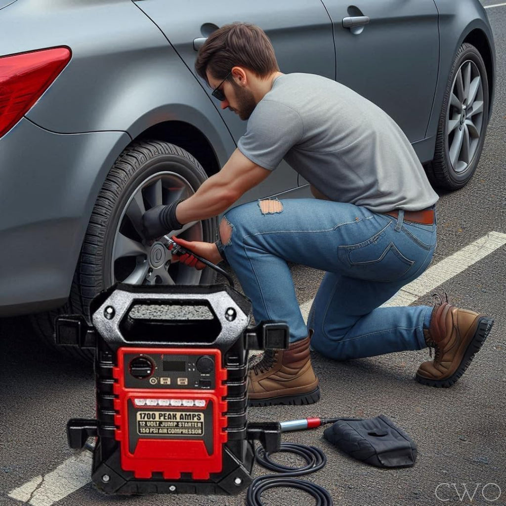 Portable Jump Starter & Power Pack with 150 PSI Air Compressor V589