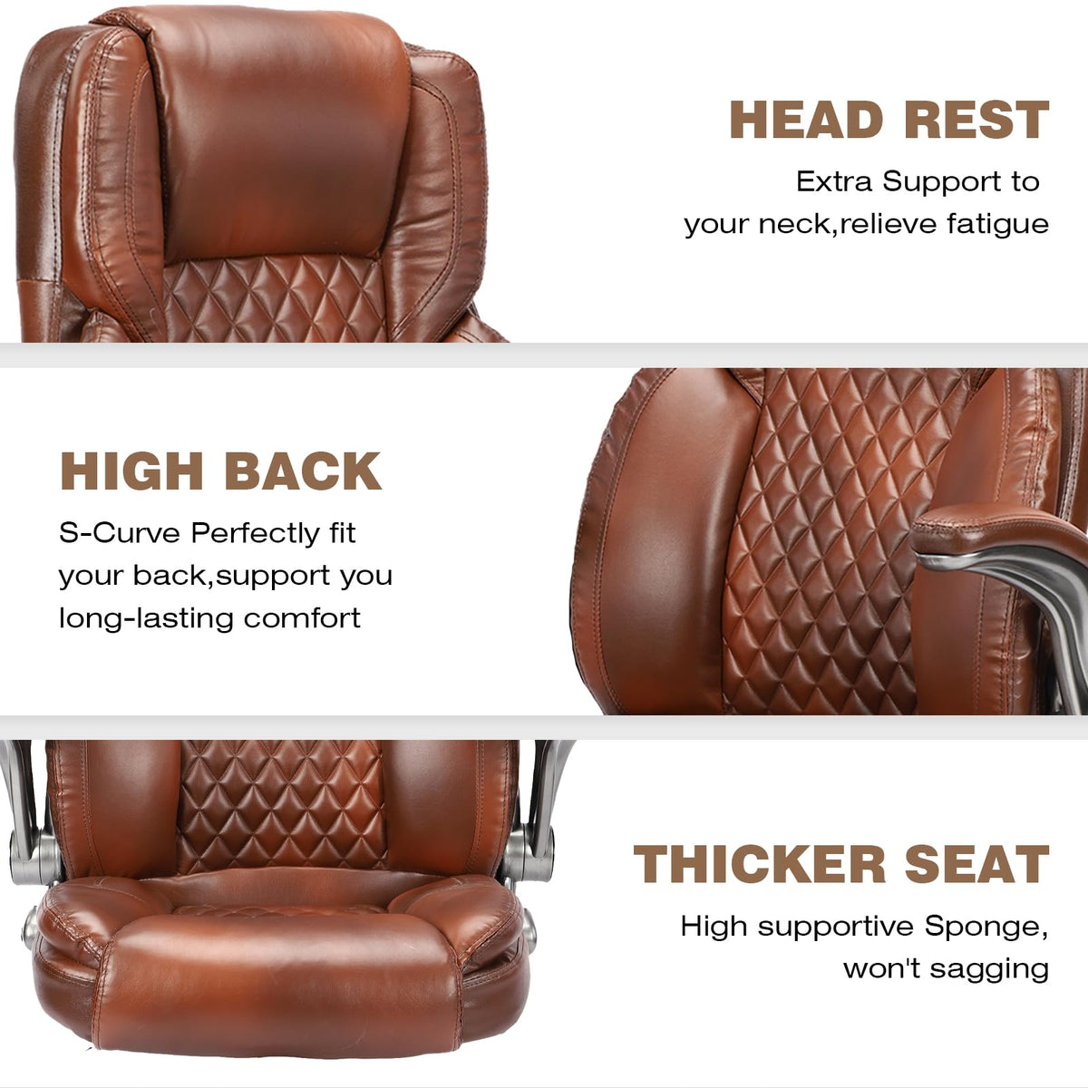 Brown Leather Executive Office Chair with Flip up Arms K761