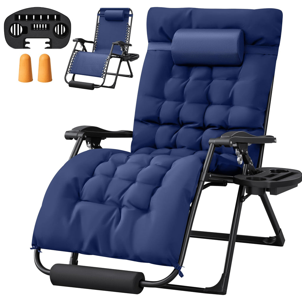 Oversized Blue Zero Gravity Chair with Cushion and Cup Holder O6223