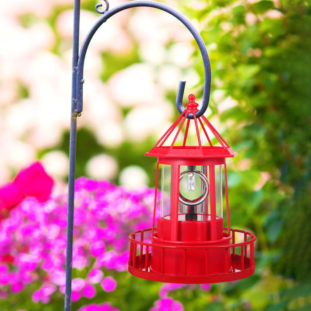 Solar Powered Red Lighthouse Figurine with Rotating Garden Light C323929