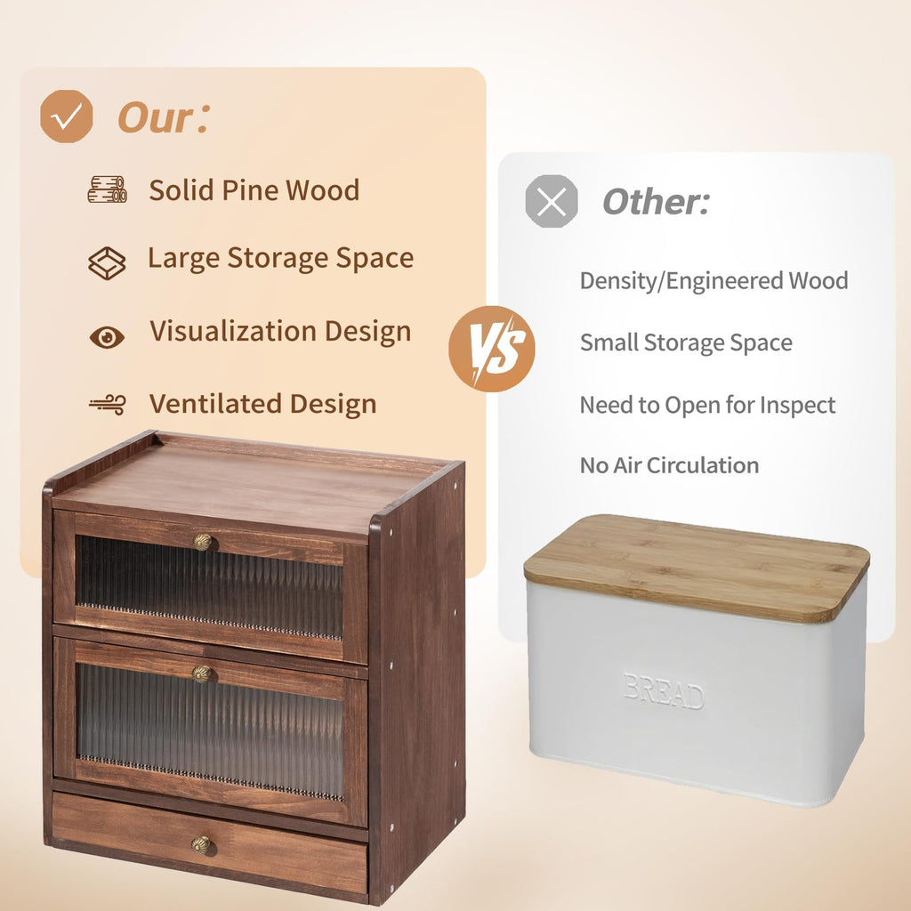 Wood Bread Box with Cutlery Drawer J475223