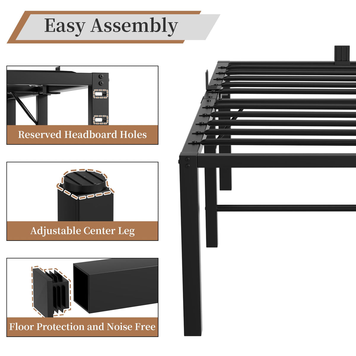 18 Inch Queen Size Black Metal Platform Bed Frame W357