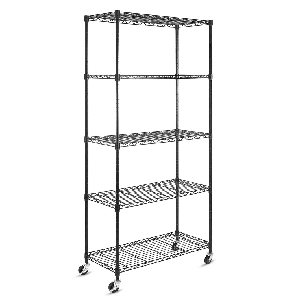 5-Shelf Adjustable Heavy Duty Metal Shelving Unit with Wheels, Black T60726