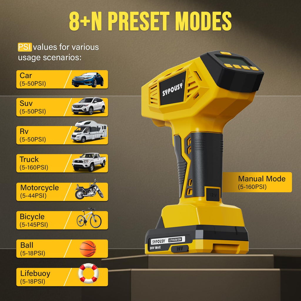 Cordless Tire Inflator Portable Air Compressor 160PSI E907