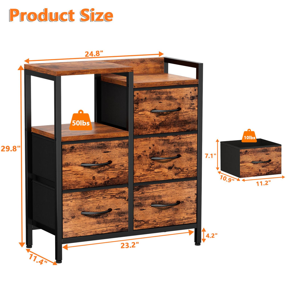 Rustic Brown 5 Drawer Dresser N3119