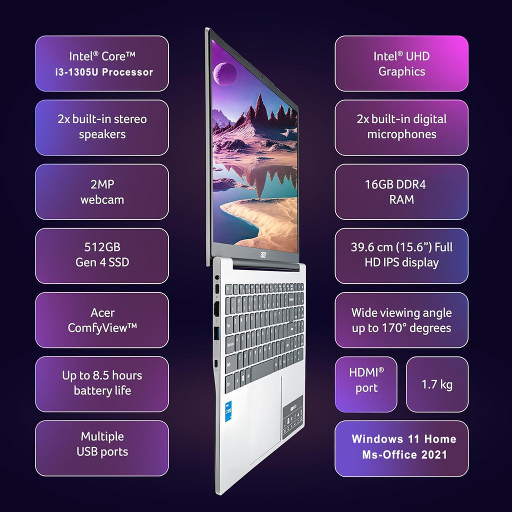 Slim Laptop Intel Core I3 8GB RAM 256GB SSD 15.6" FHD Windows 11 E8473