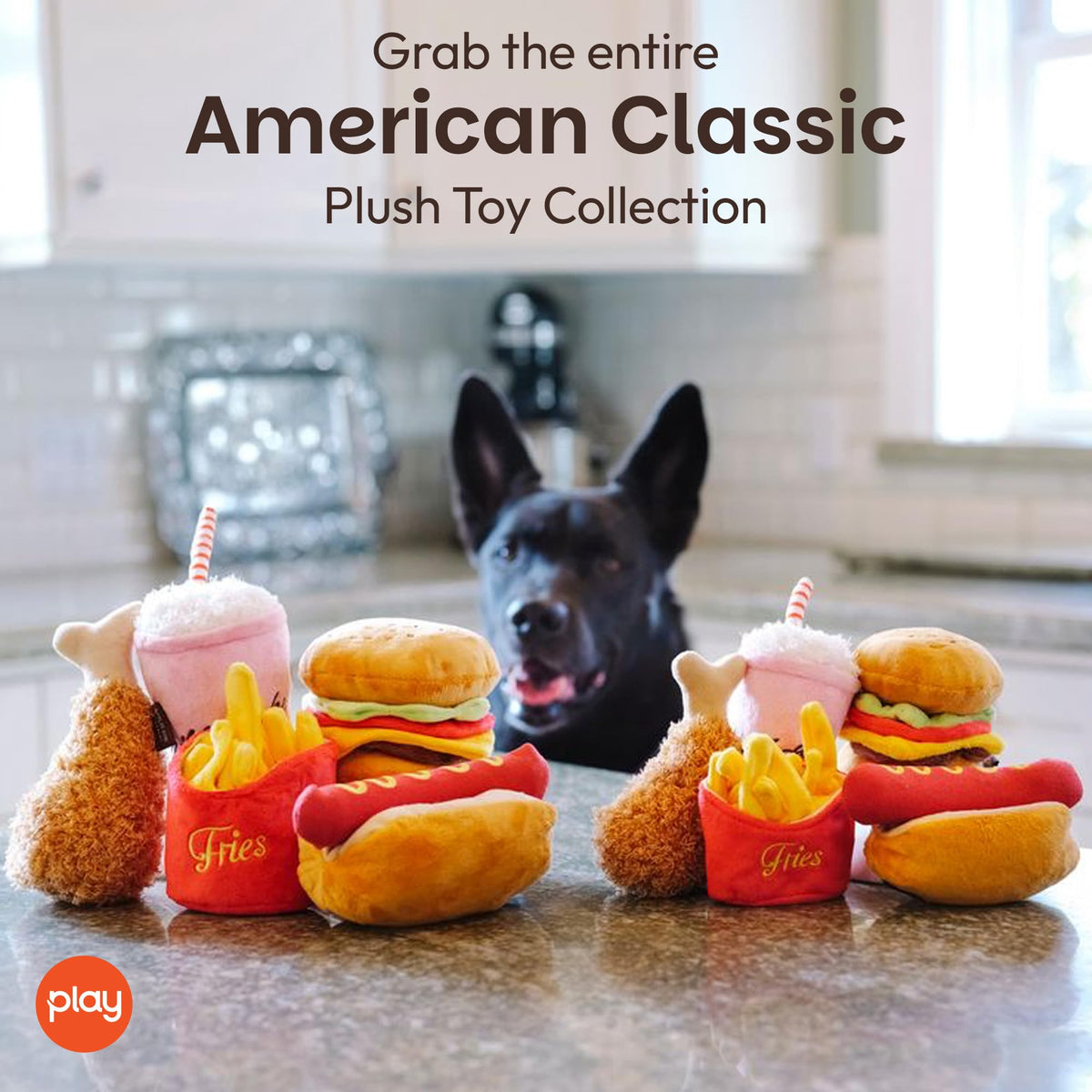 Plush Dog Toys Fast Food Themed Chew Toy Machine Washable Recycled Materials S2387
