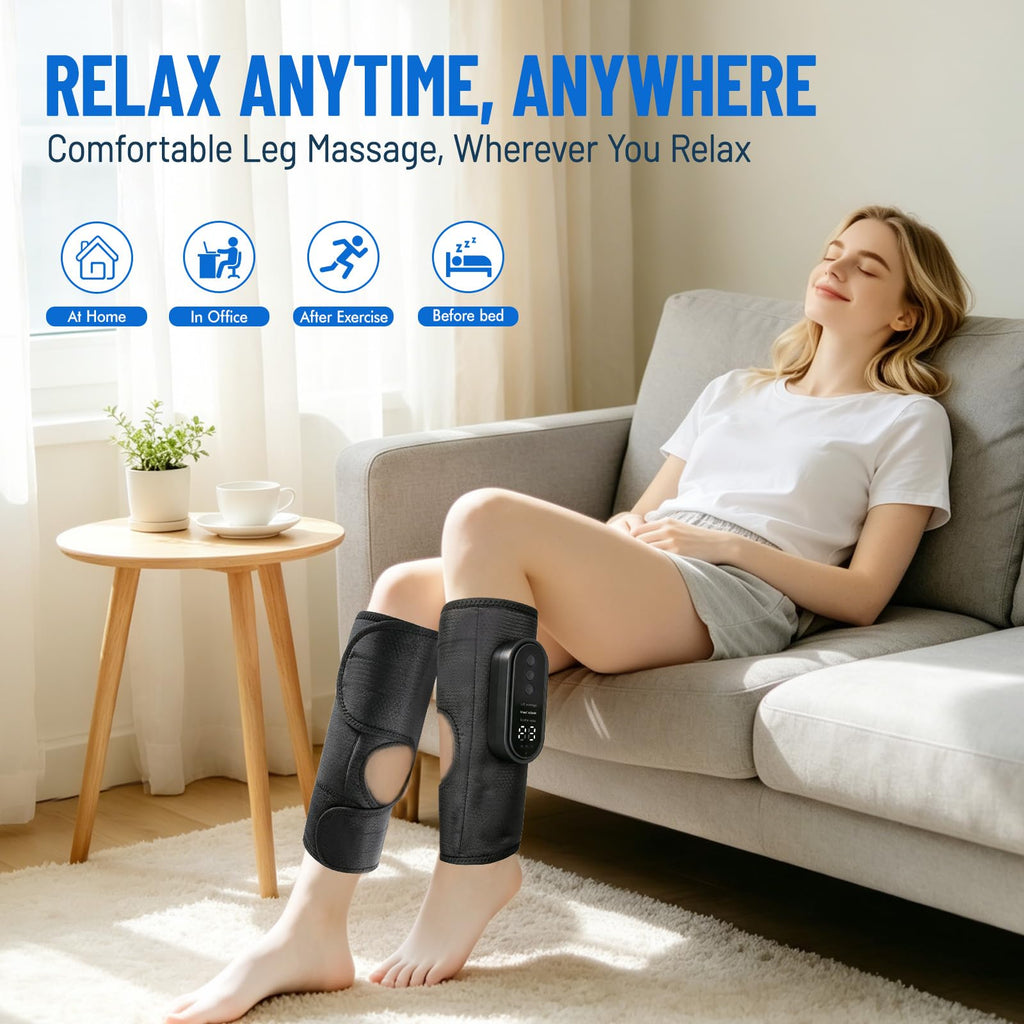 Cordless Air Compression Leg Massager with Heat, 2 Pack (Black) R156