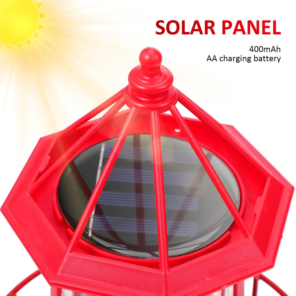 Solar Powered Red Lighthouse Figurine with Rotating Garden Light C323929