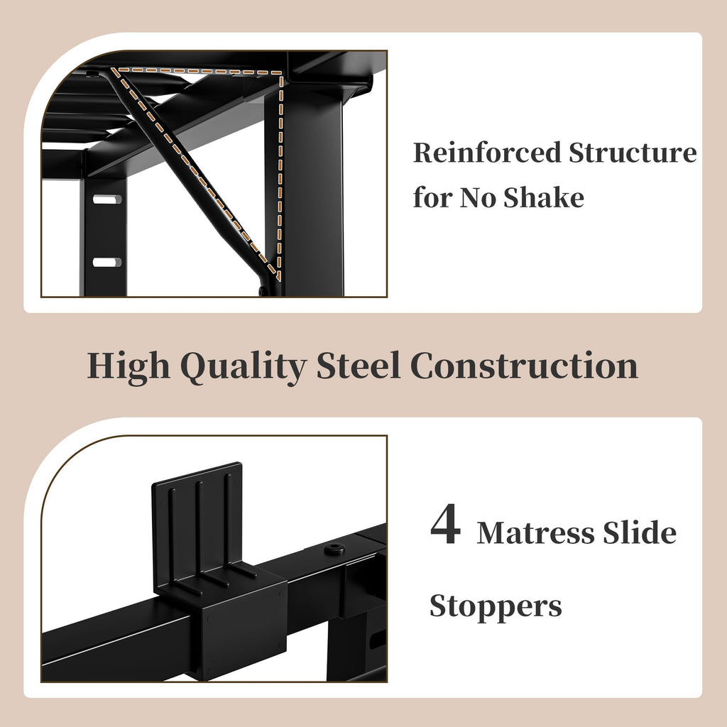 18 Inch Queen Size Black Metal Platform Bed Frame W357