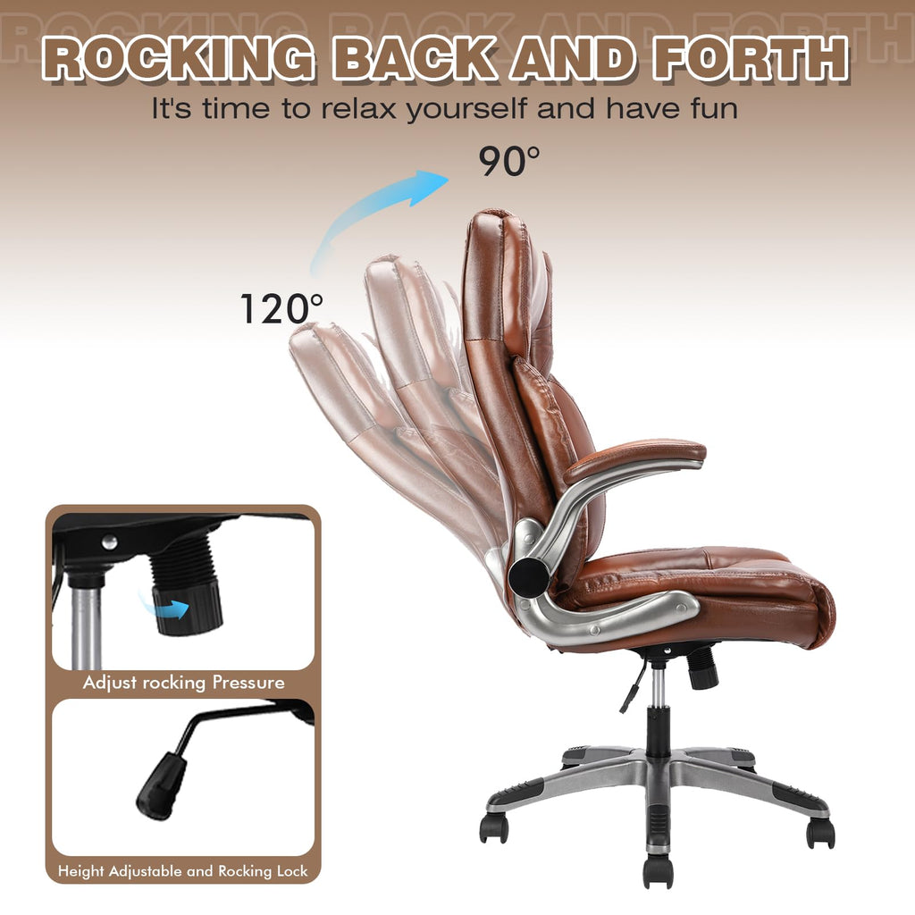 Brown Leather Executive Office Chair with Flip up Arms K761