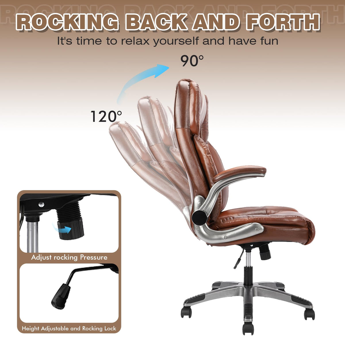 Brown Leather Executive Office Chair with Flip up Arms K761