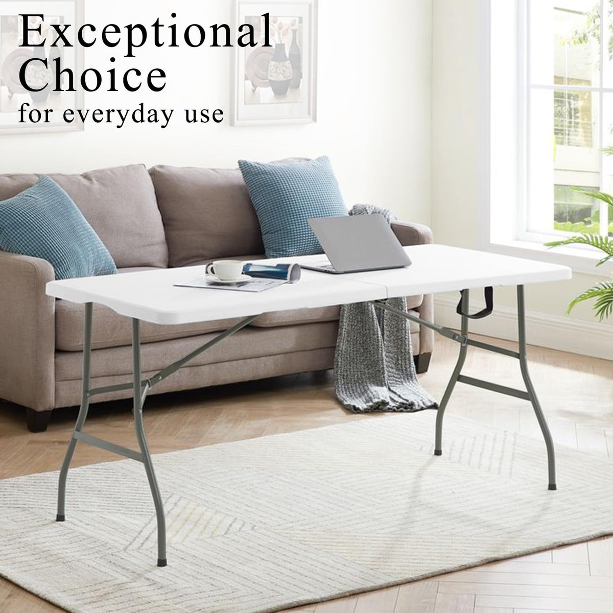 Set of 2 Lightweight 6FT Rectangular Plastic Folding Tables with Steel Legs W9559