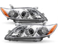 Pair Headlights Assembly Compatible With 2007-2009 Toyota Camry Driver Passenger Side Halogen Chrome Housing Clear Lens T2605