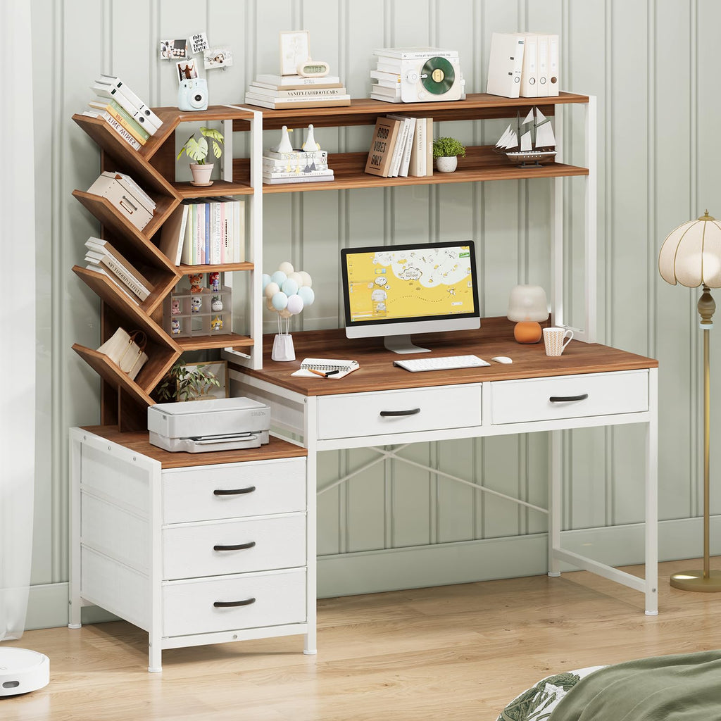 52" Computer Desk with Bookshelf, 5 Drawers & Hutch Y958