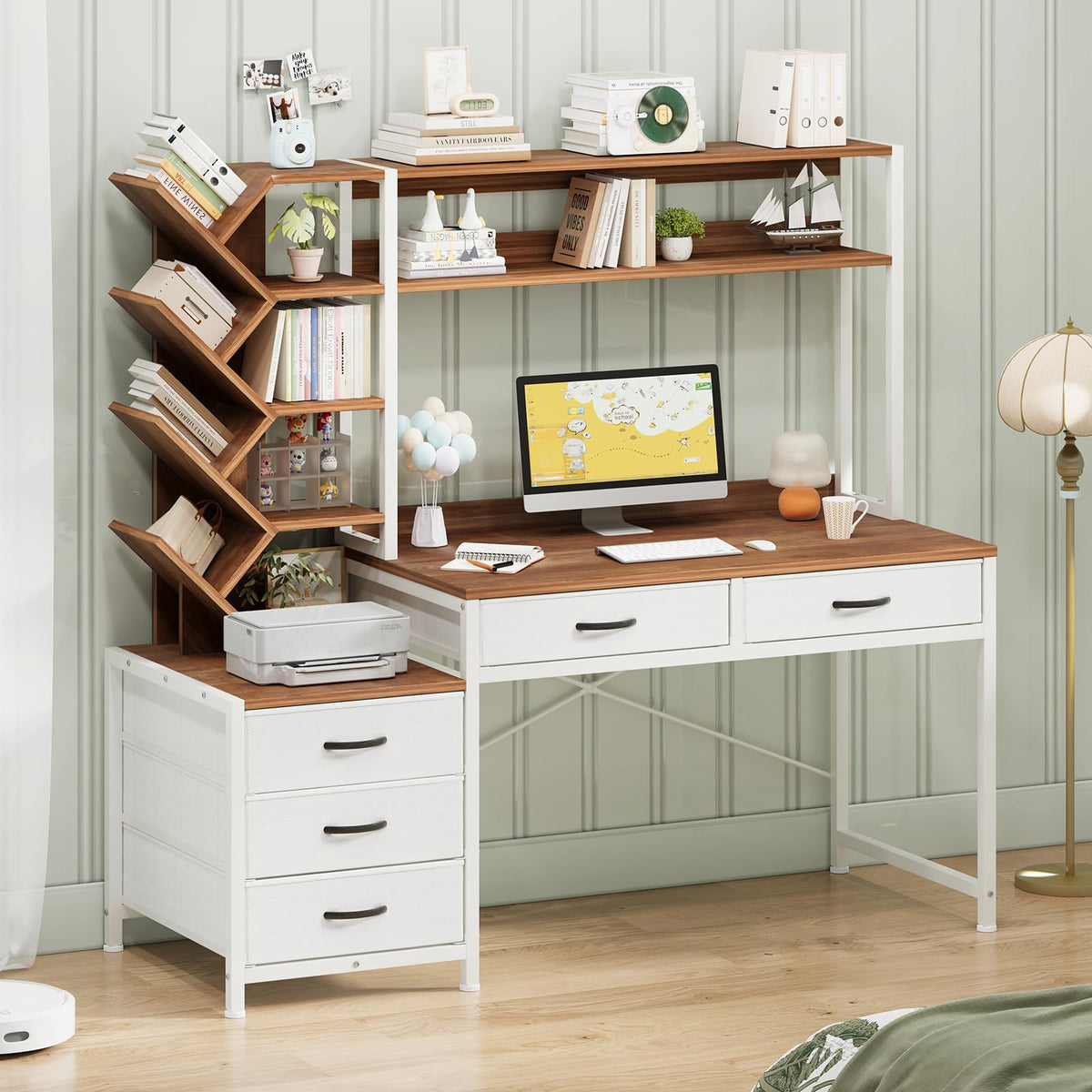 52" Computer Desk with Bookshelf, 5 Drawers & Hutch Y958