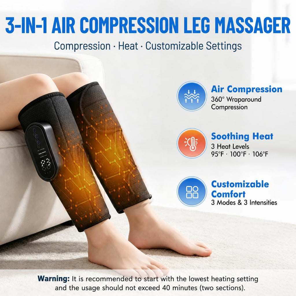 Cordless Air Compression Leg Massager with Heat, 2 Pack (Black) R156