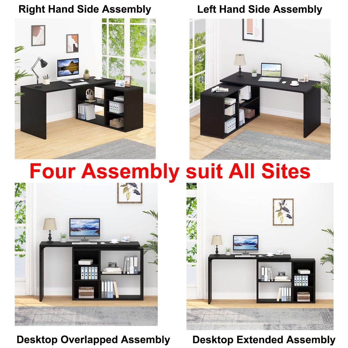 Black L Shaped Wood Computer Desk with Storage O6162