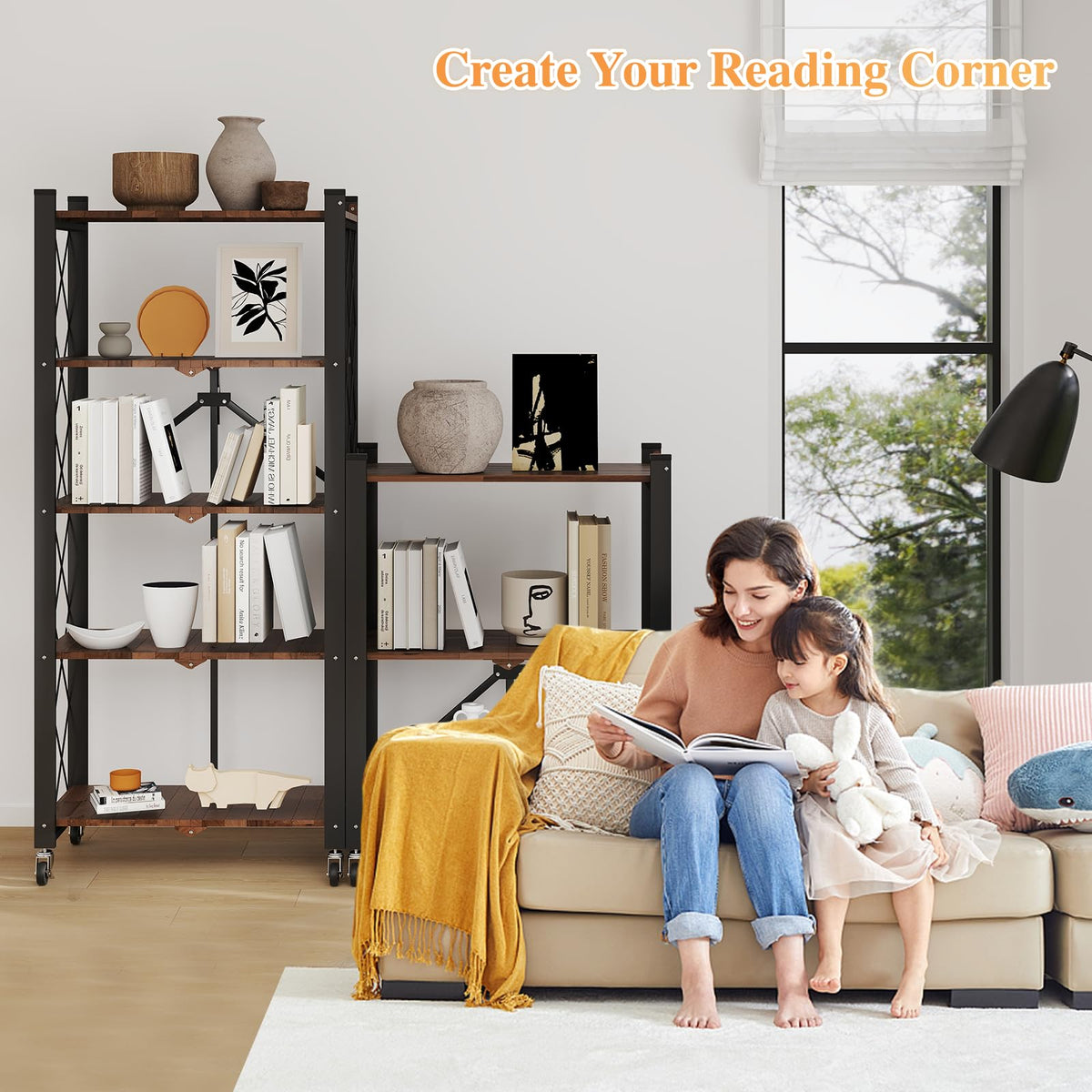 5-Tier Folding Storage Shelf with Woodgrain Finish K468