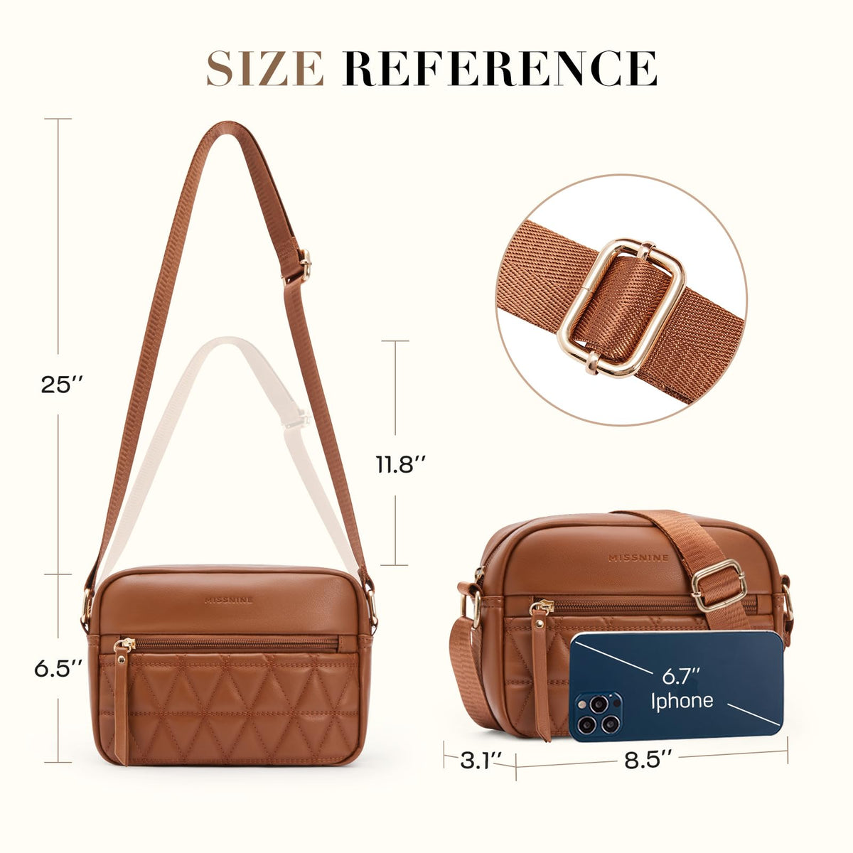Quilted Crossbody Purse with Adjustable Strap T20780