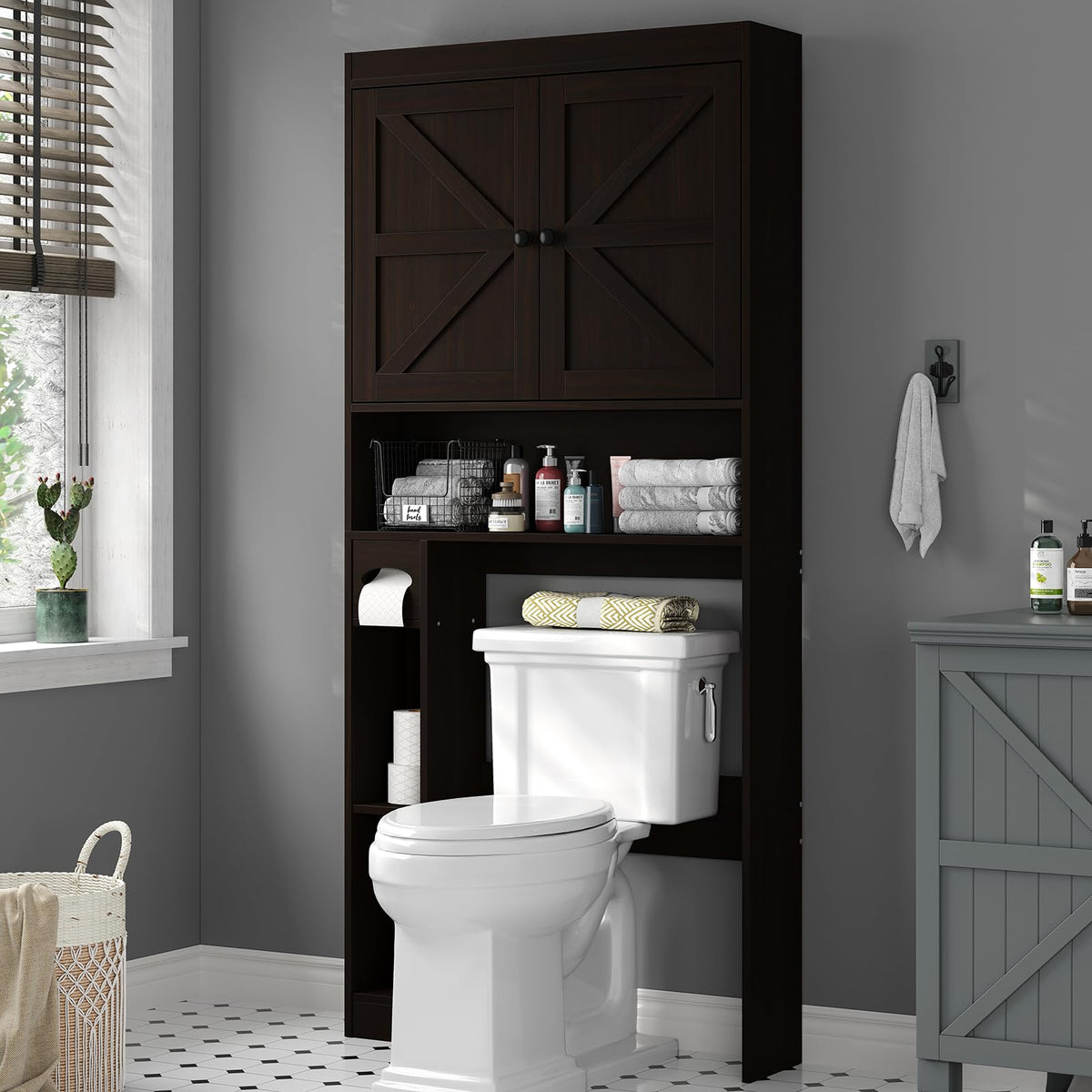 Over The Toilet Storage Cabinet with Barn Doors P7619