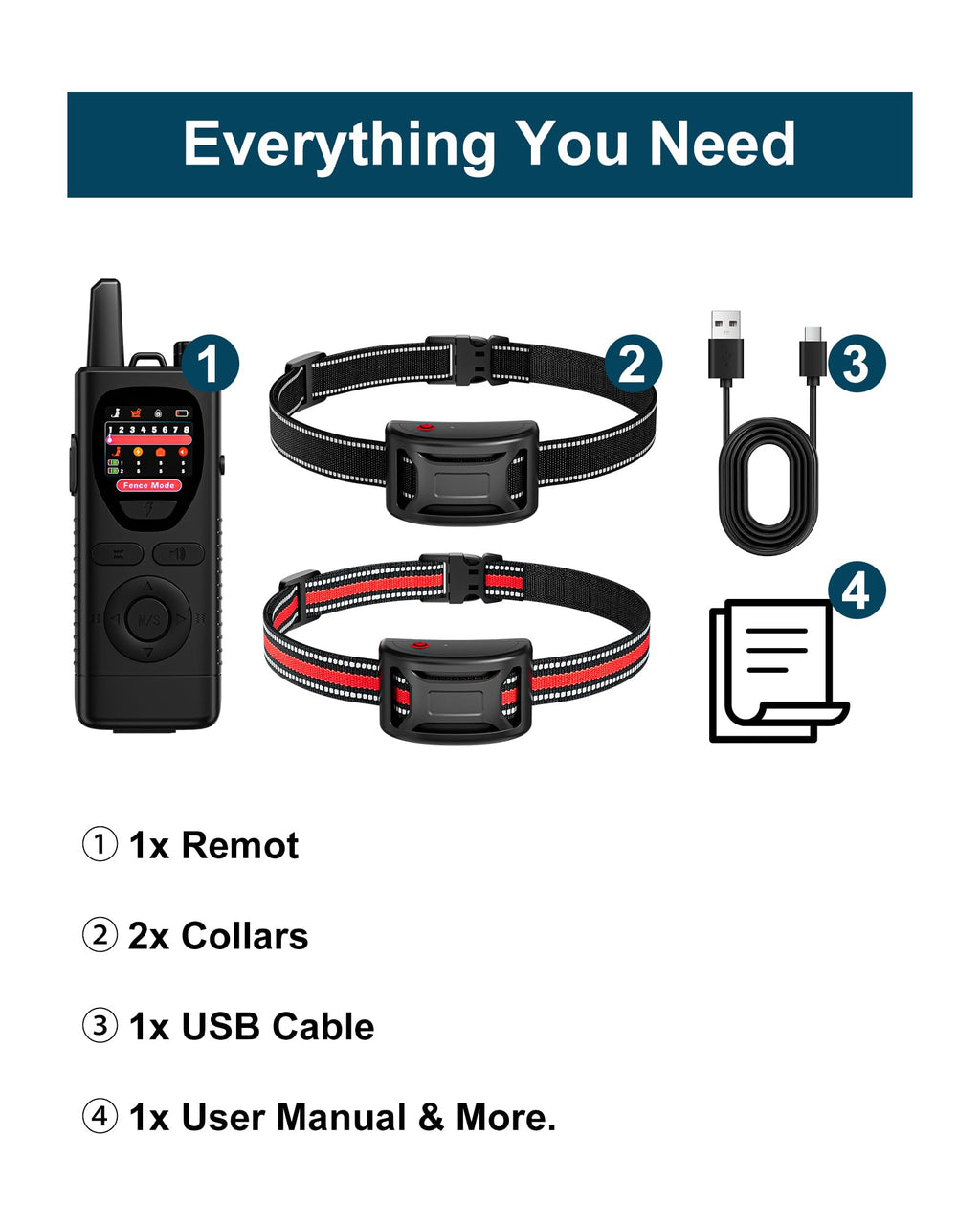 Wireless Dog Fence System 2-in-1 Pet Containment Training Collar IPX6 Waterproof Rechargeable Black Red T247