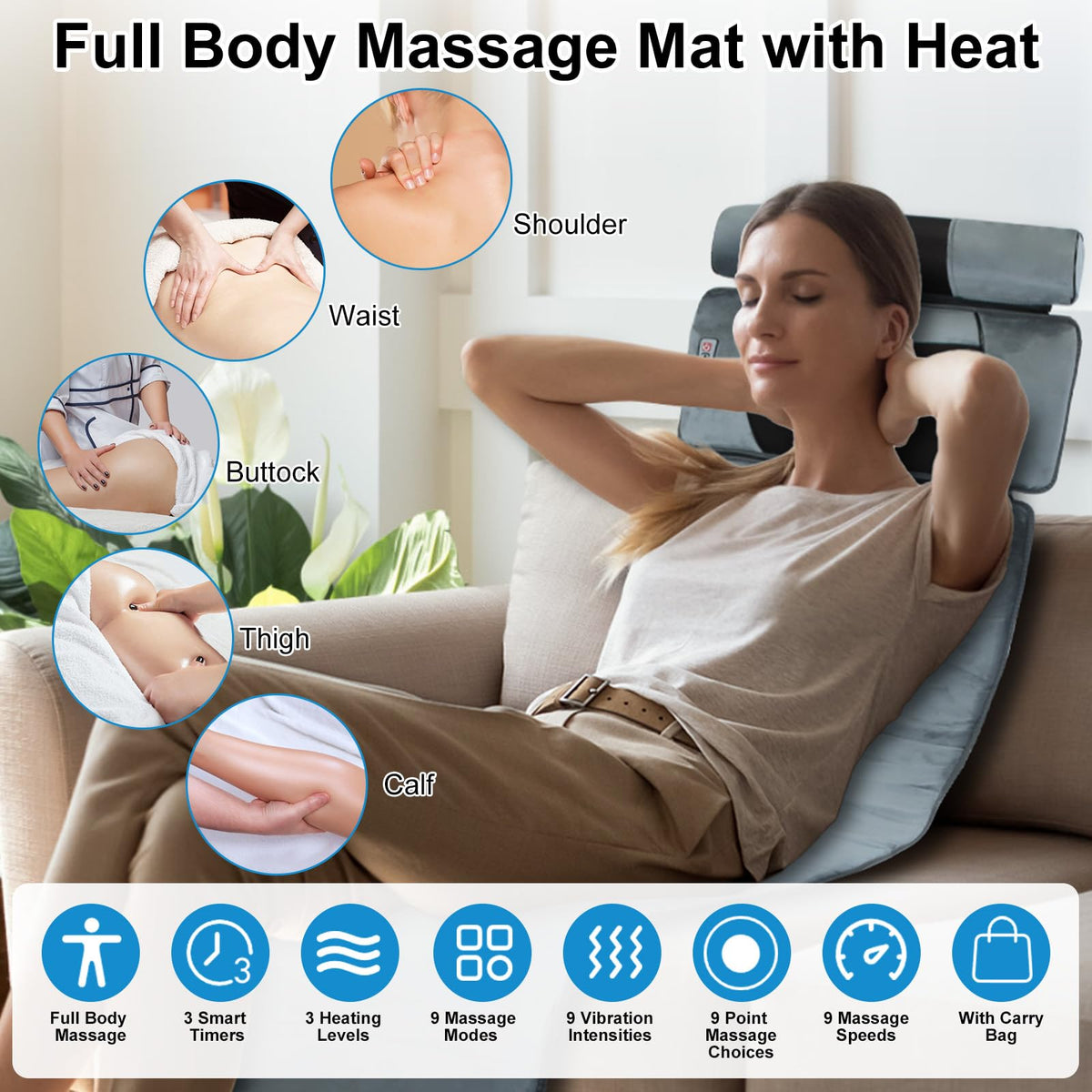 Heated Full Body Massage Mat with 10 Vibrating Nodes N42254
