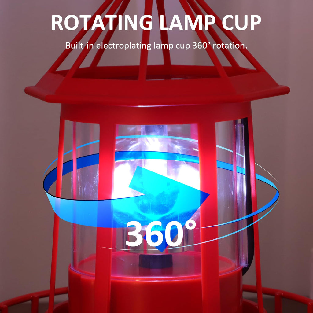Solar Powered Red Lighthouse Figurine with Rotating Garden Light C323929