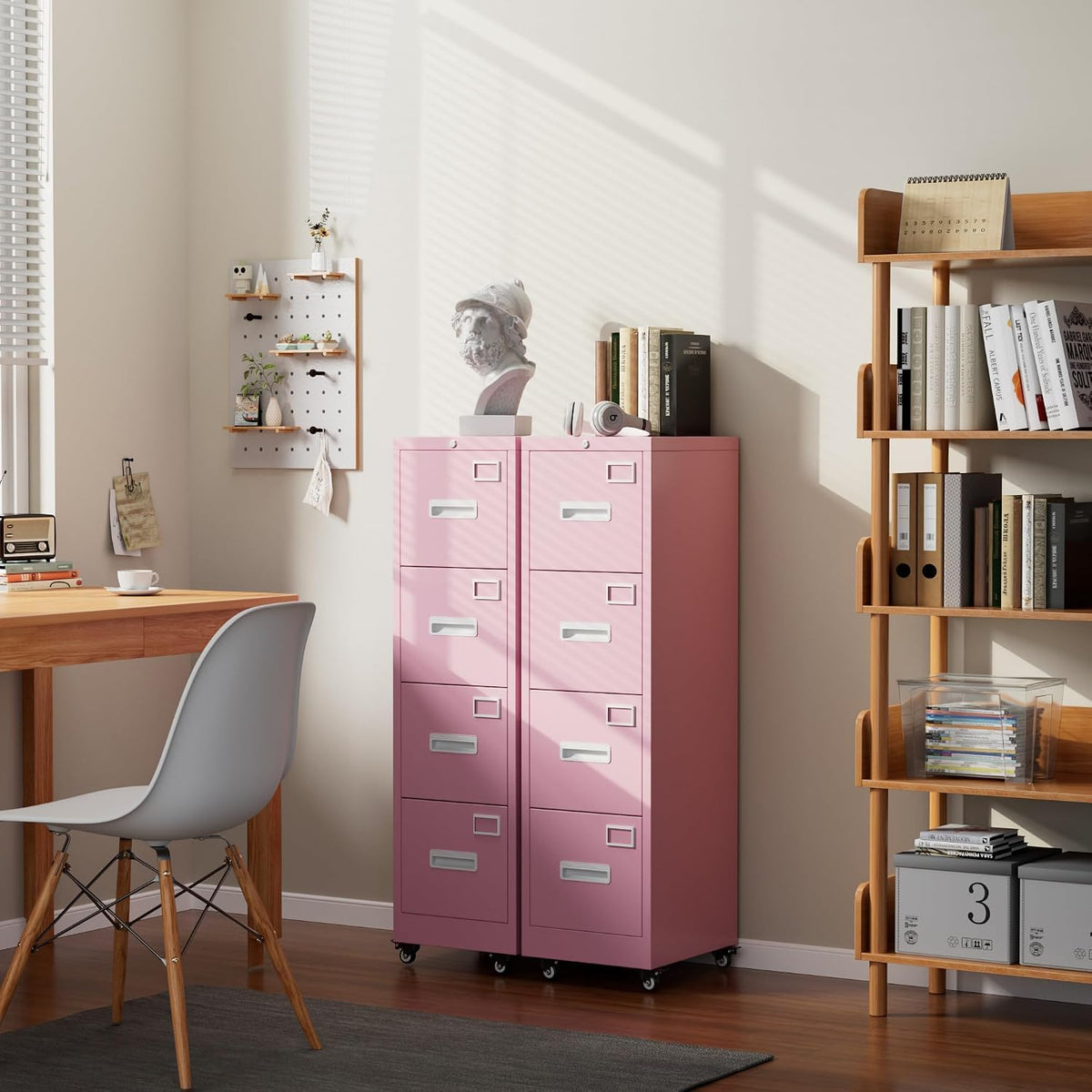 4 Drawer Metal File Cabinet with Lock and Wheels Y618394