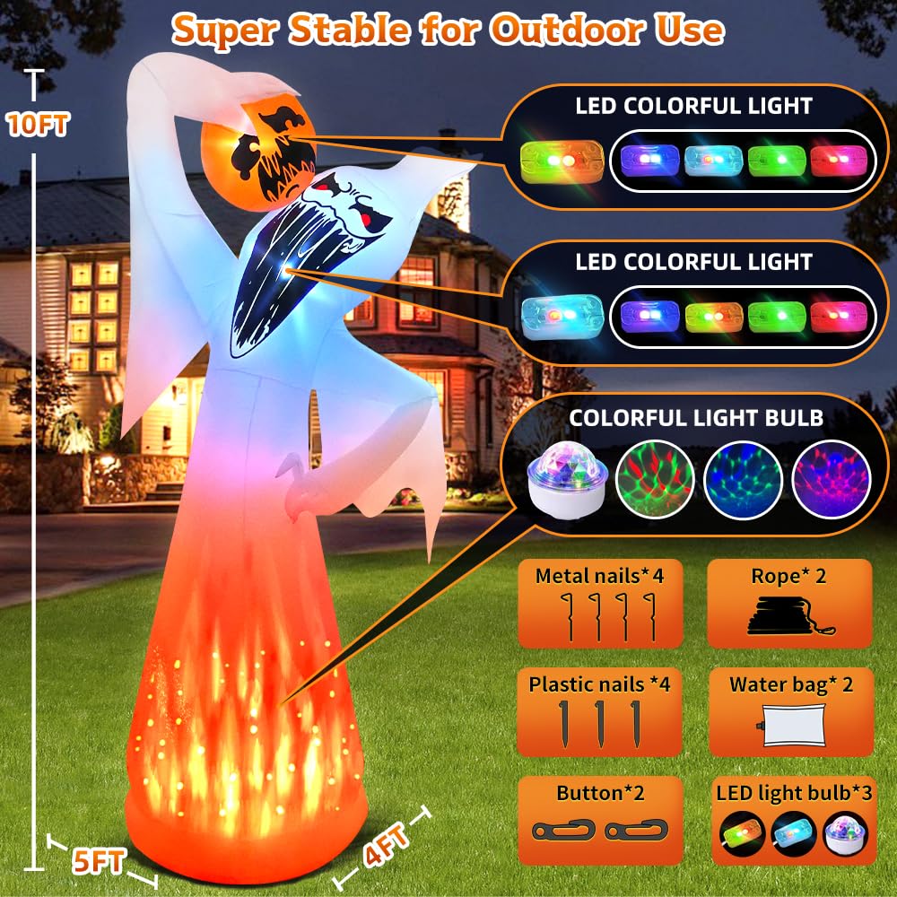 10 FT Halloween Inflatable Ghost with Pumpkin Z683