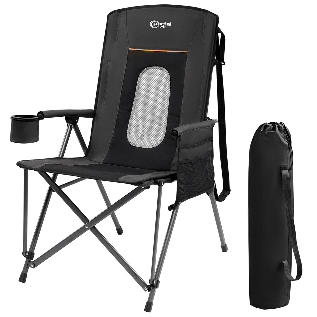 Oversized Folding Camping Chair with Cup Holder Black N7199