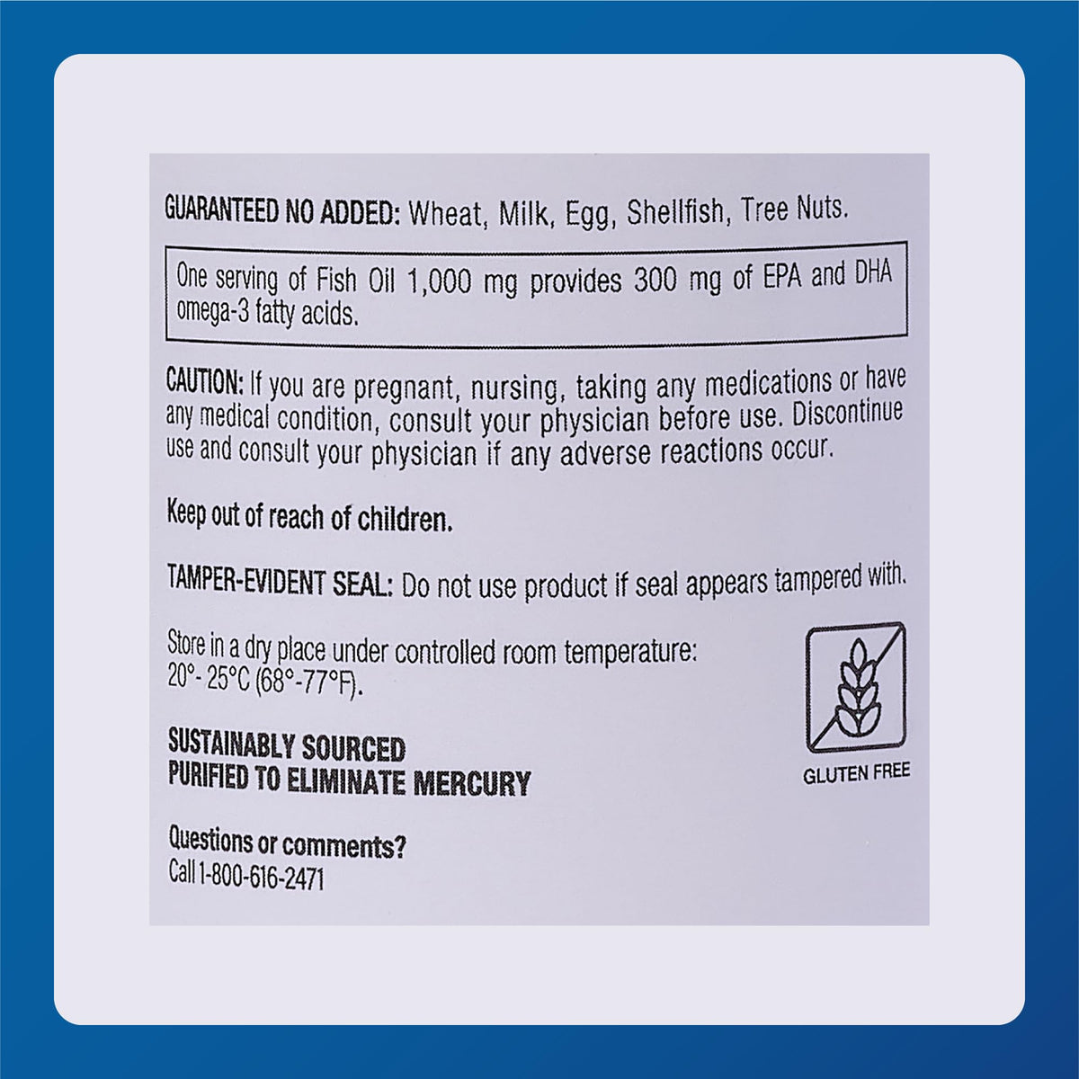 Omega-3 Fish Oil Supplement 1000mg 100 Softgels J91049