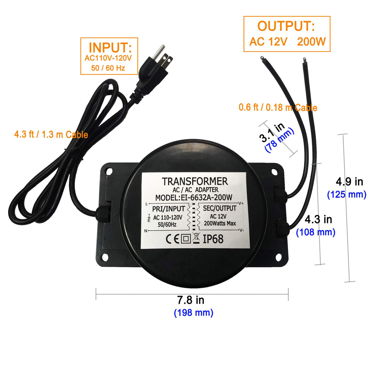 12V AC 200W Waterproof LED Power Supply Transformer W923