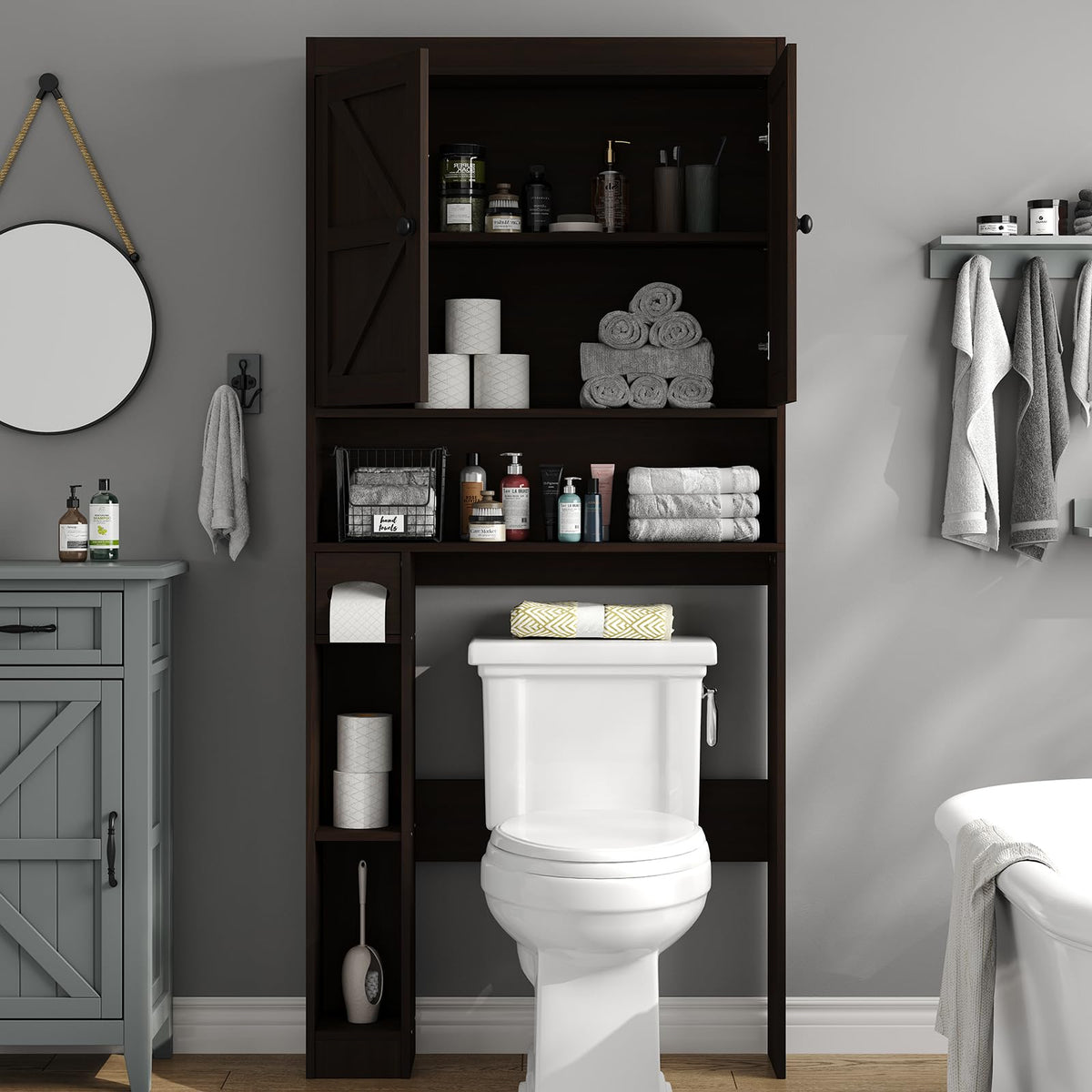 Over The Toilet Storage Cabinet with Barn Doors P7619