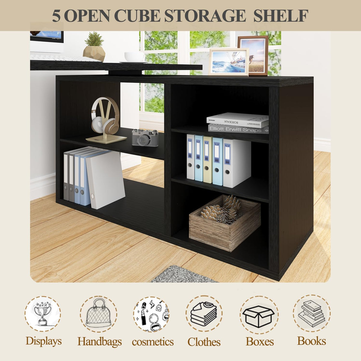 Black L Shaped Wood Computer Desk with Storage O6162