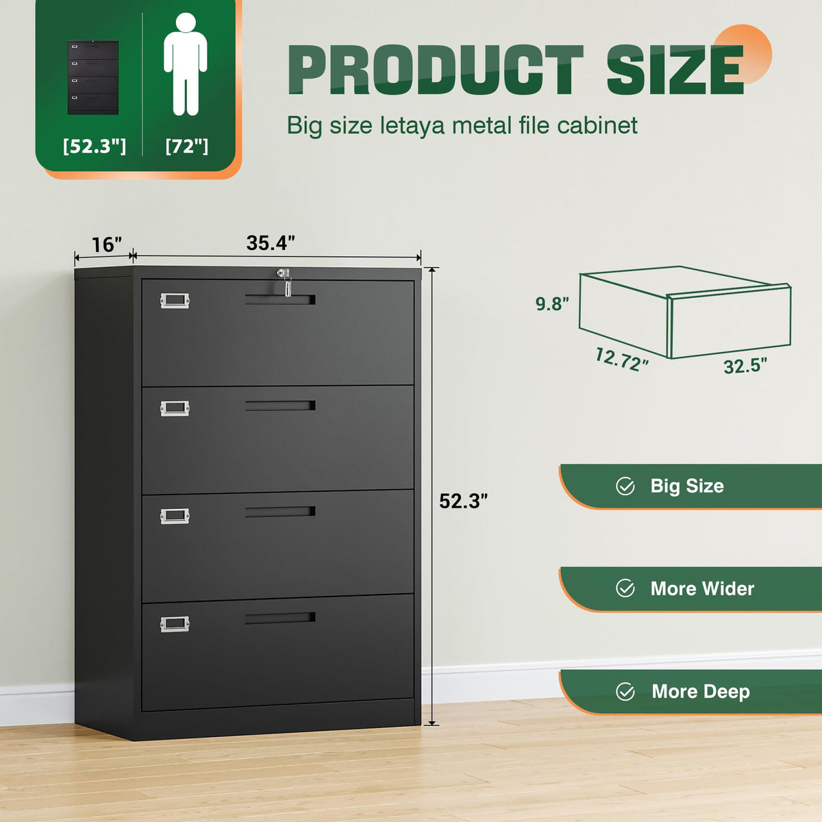 4 Drawer Metal Lateral File Cabinet with Lock Y36639